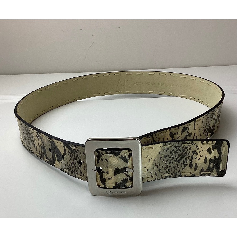 Anne Klein Womens Snakeskin Print Leather Belt Silver Buckle Whipstitch Medium